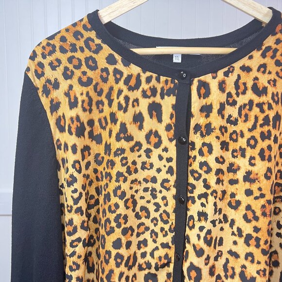 ALFRED SUNG Sweaters - Alfred Sung Womens Leopard Print Cardigan Sweater Black Long Sleeve Button Front